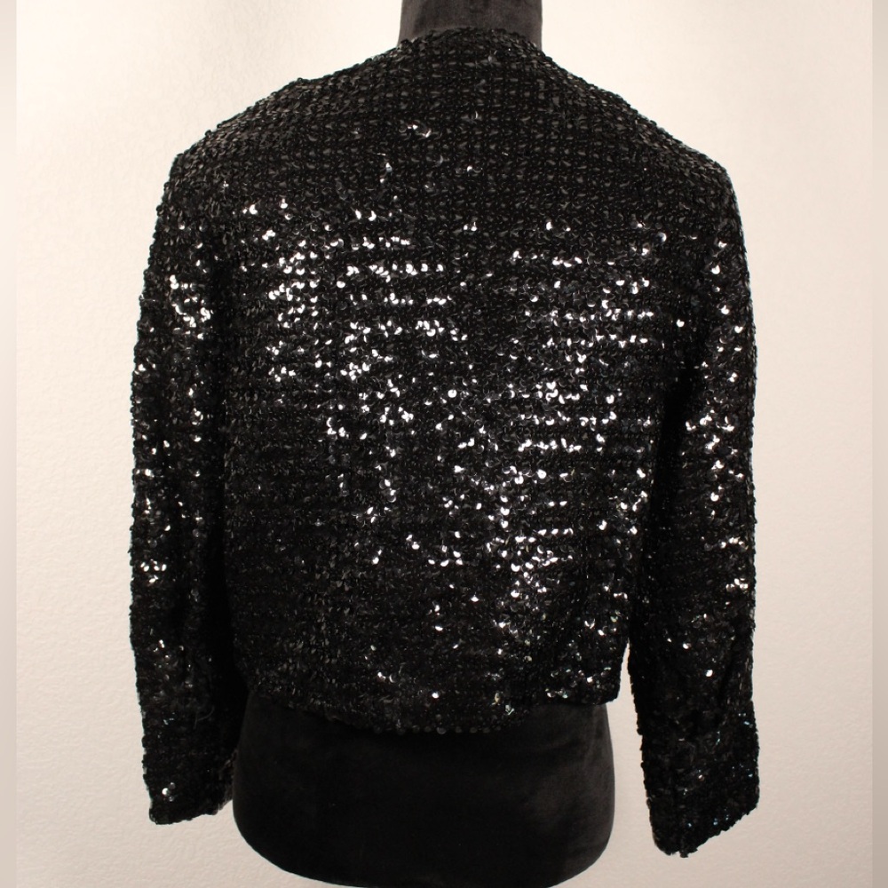 Vintage Union Made ILGWU Black Sequin Cropped Bolero Jacket w/ Frog Closure - Picture 4 of 16